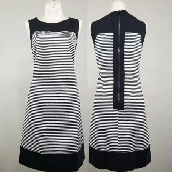 Pink Tartan Sleeveless A-Line Shift Dress 2 Black White Striped Retro 60s Mod - Picture 1 of 7